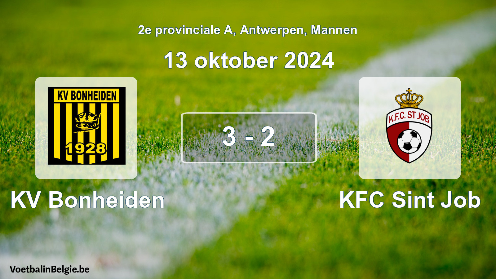 Gespeelde wedstrijd mannenvoetbal: KV Bonheiden - KFC Sint Job 3 - 2 (13 oktober 2024)