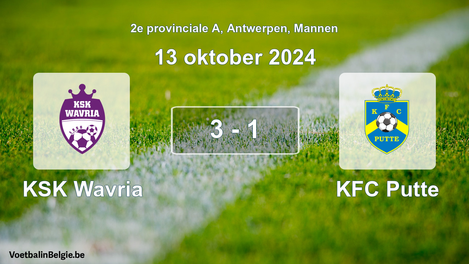 Gespeelde wedstrijd mannenvoetbal: KSK Wavria - KFC Putte 3 - 1 (13 oktober 2024)