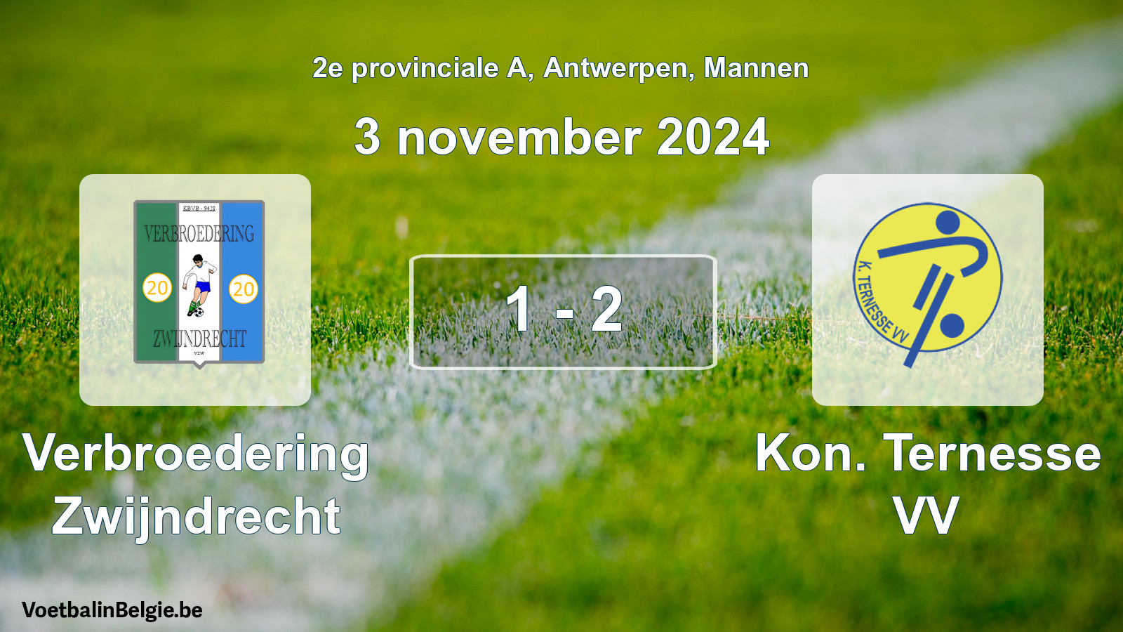 Gespeelde wedstrijd mannenvoetbal: Verbroedering Zwijndrecht - Kon. Ternesse VV 1 - 2 (3 november 2024)