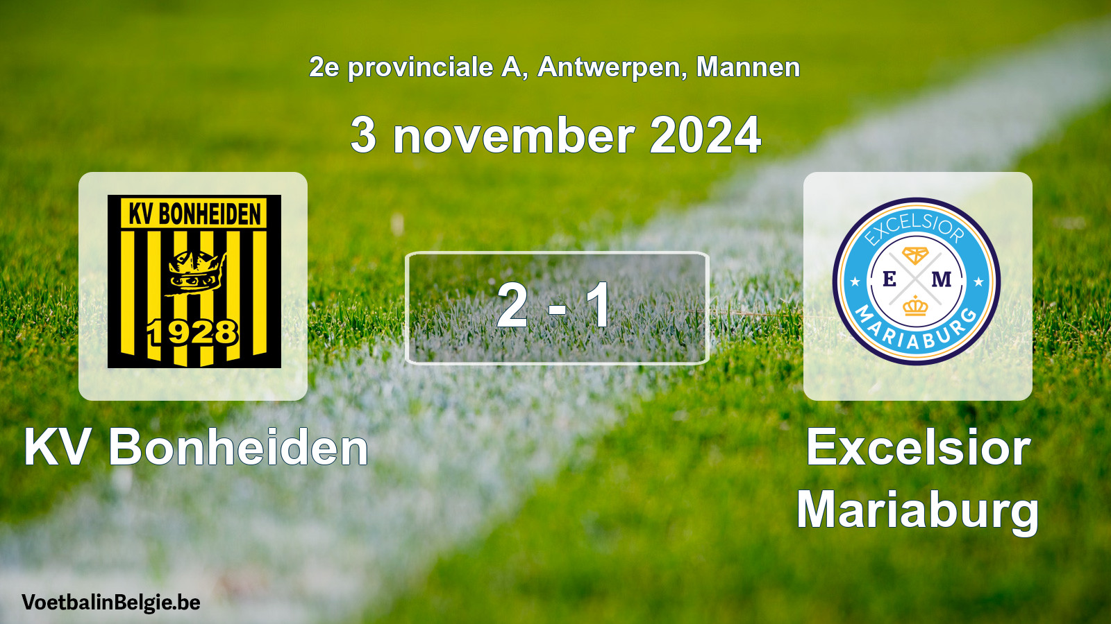 Gespeelde wedstrijd mannenvoetbal: KV Bonheiden - Excelsior Mariaburg 2 - 1 (3 november 2024)