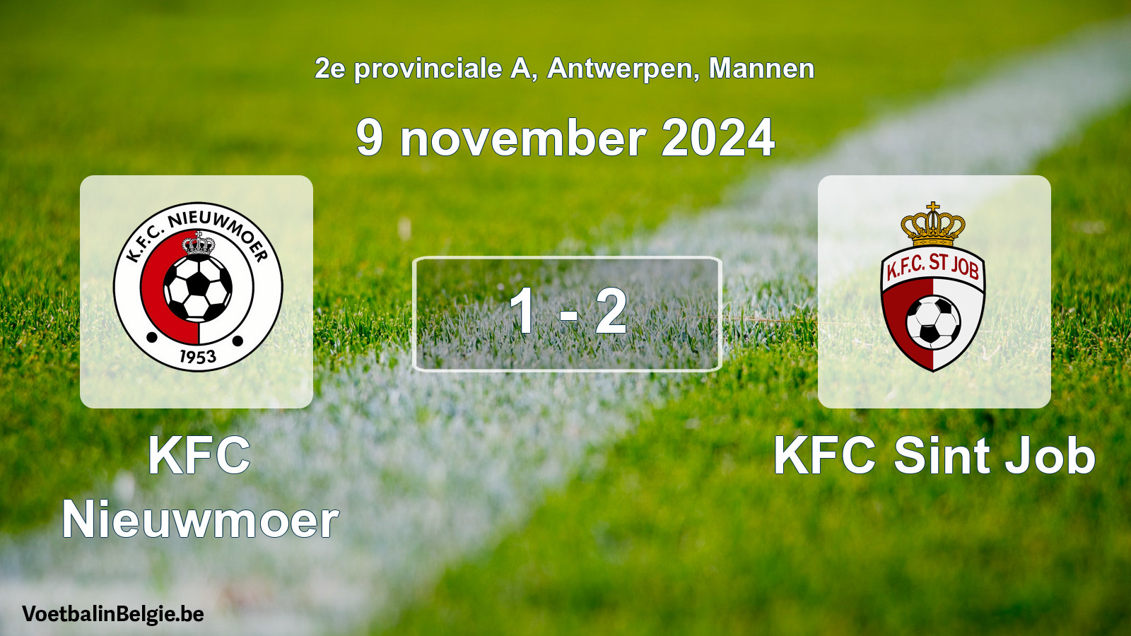 Gespeelde wedstrijd mannenvoetbal: KFC Nieuwmoer - KFC Sint Job 1 - 2 (9 november 2024)