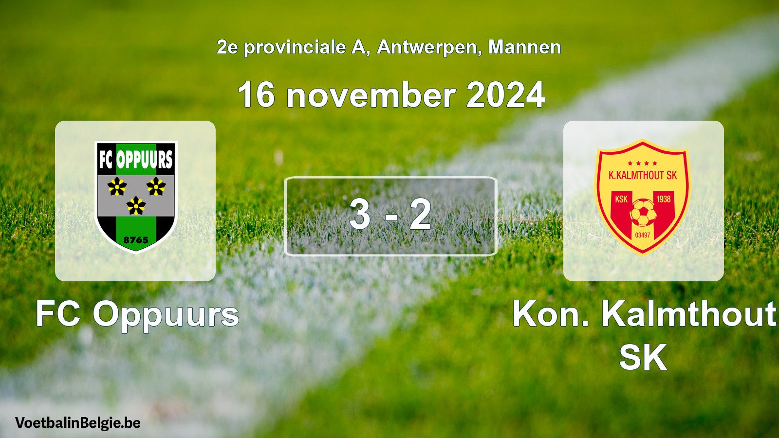 Gespeelde wedstrijd mannenvoetbal: FC Oppuurs - Kon. Kalmthout SK 3 - 2 (16 november 2024)