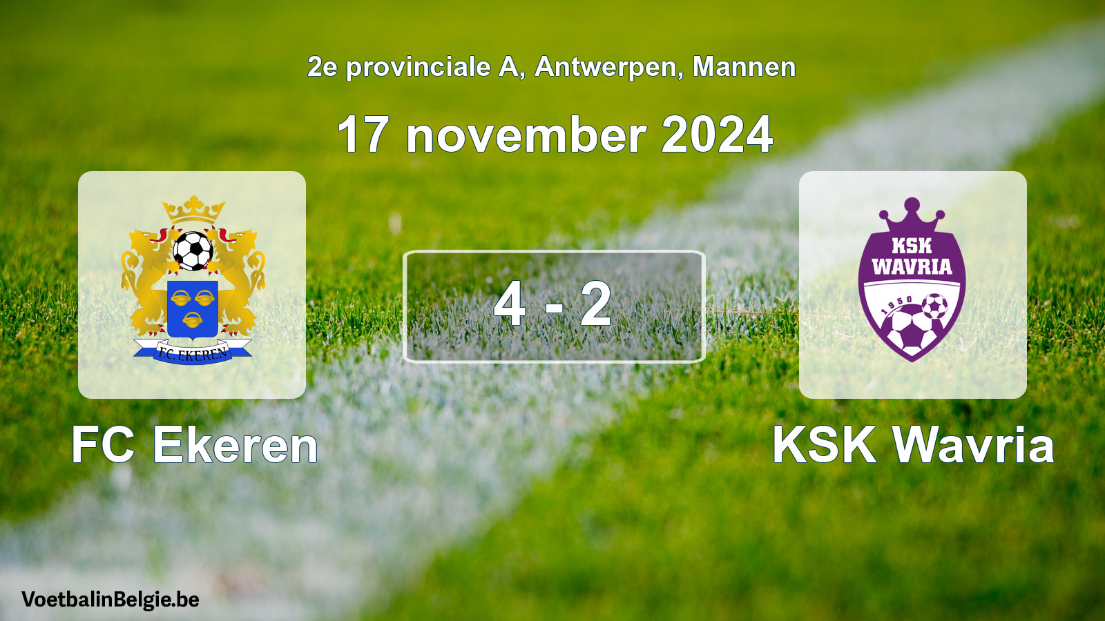 Gespeelde wedstrijd mannenvoetbal: FC Ekeren - KSK Wavria 4 - 2 (17 november 2024)