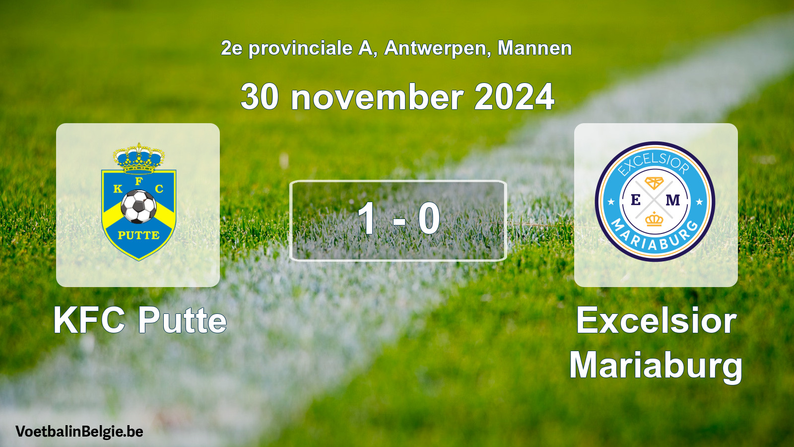 Gespeelde wedstrijd mannenvoetbal: KFC Putte - Excelsior Mariaburg 1 - 0 (30 november 2024)
