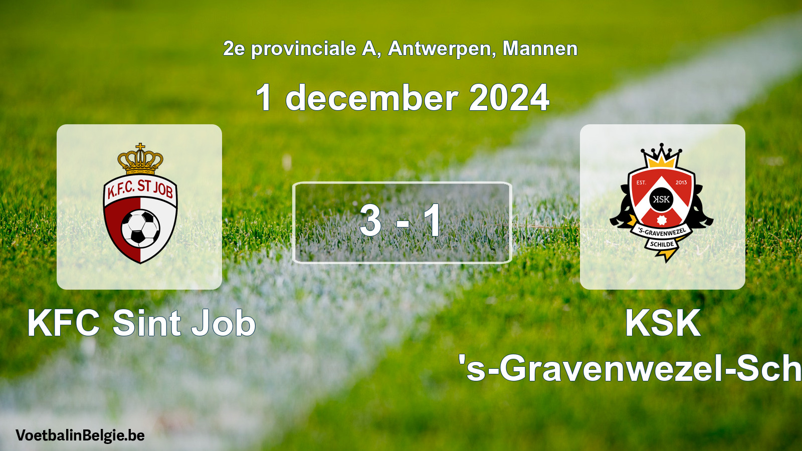 Gespeelde wedstrijd mannenvoetbal: KFC Sint Job - KSK 's-Gravenwezel-Schilde 3 - 1 (1 december 2024)