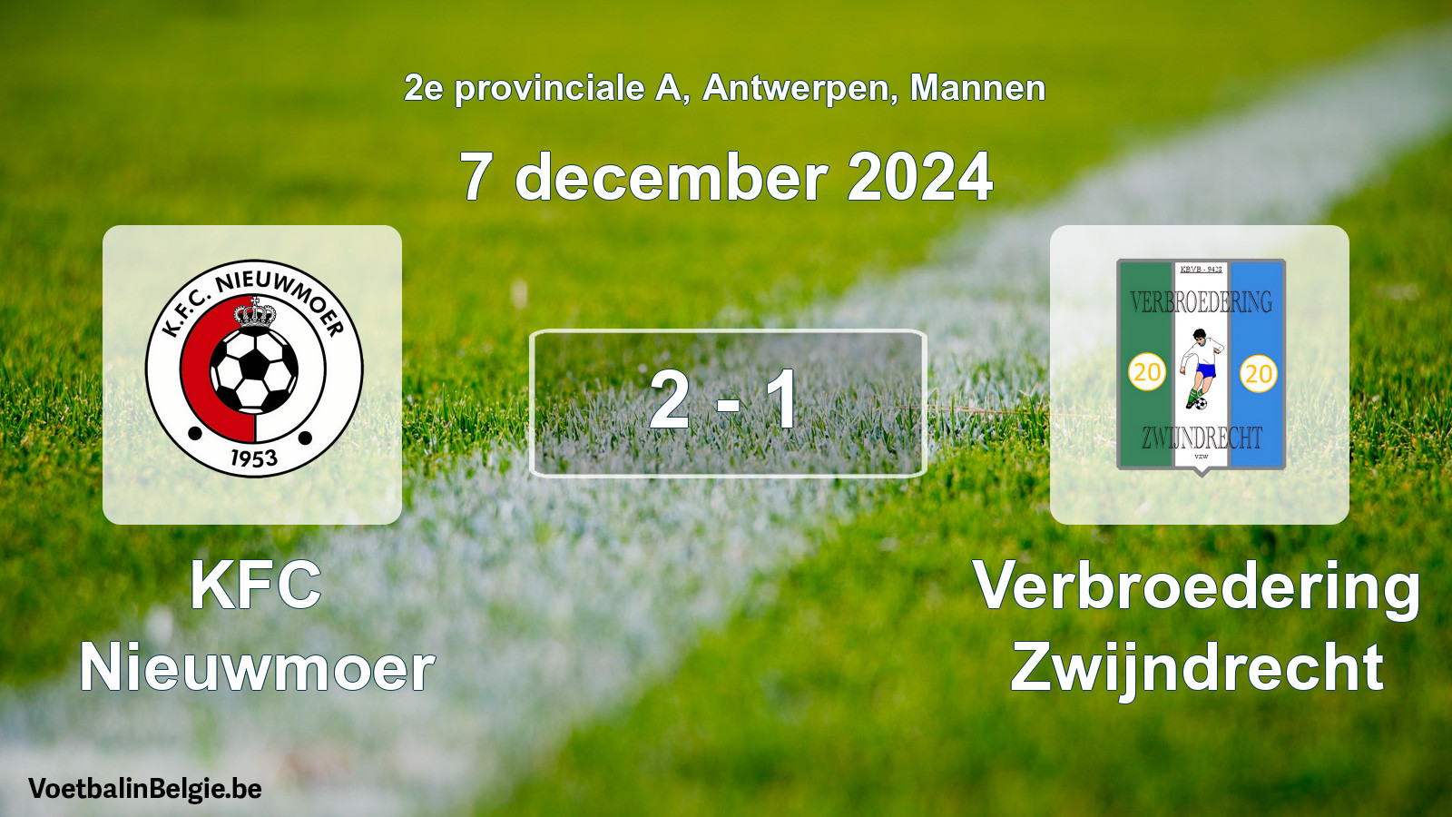 Gespeelde wedstrijd mannenvoetbal: KFC Nieuwmoer - Verbroedering Zwijndrecht 2 - 1 (7 december 2024)