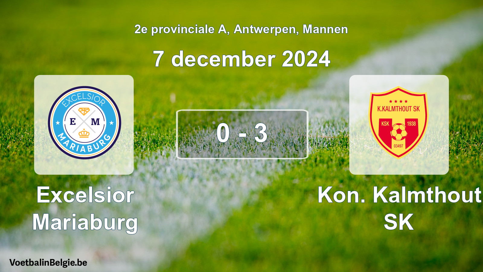 Gespeelde wedstrijd mannenvoetbal: Excelsior Mariaburg - Kon. Kalmthout SK 0 - 3 (7 december 2024)