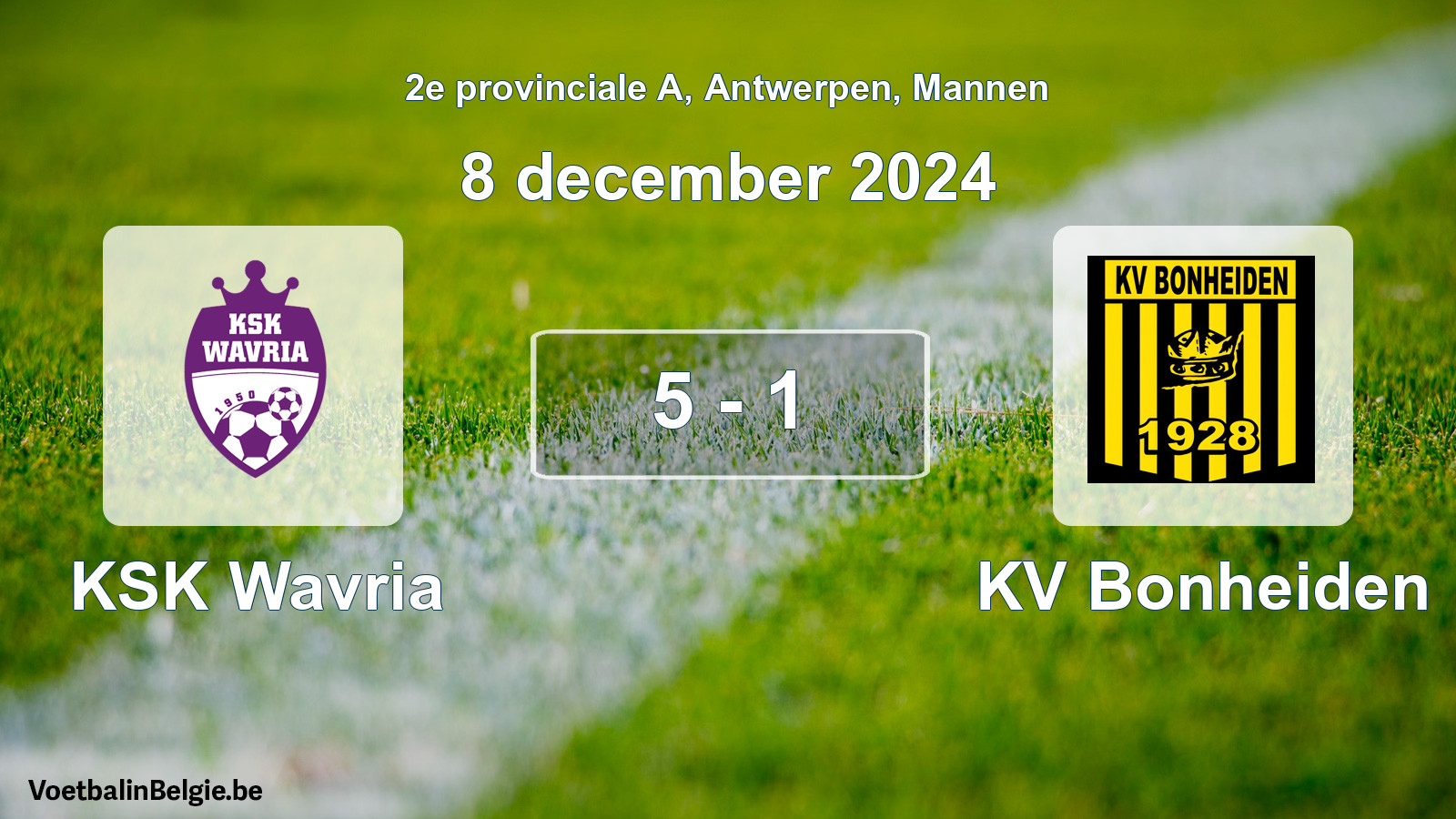 Gespeelde wedstrijd mannenvoetbal: KSK Wavria - KV Bonheiden 5 - 1 (8 december 2024)
