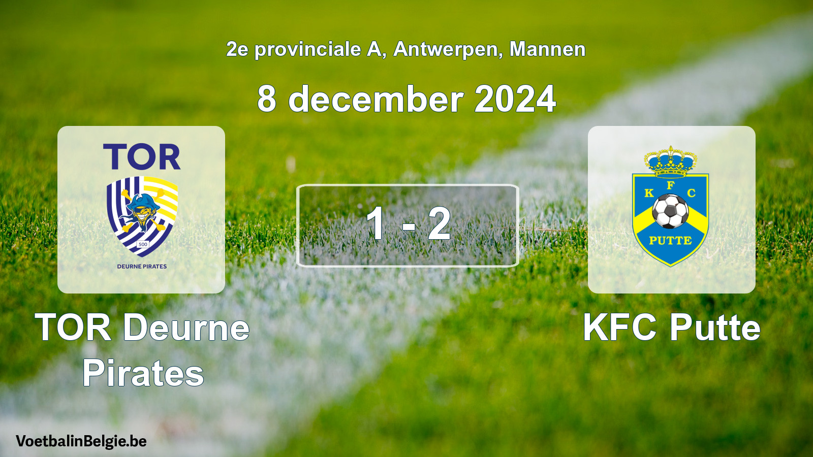 Gespeelde wedstrijd mannenvoetbal: TOR Deurne Pirates - KFC Putte 1 - 2 (8 december 2024)