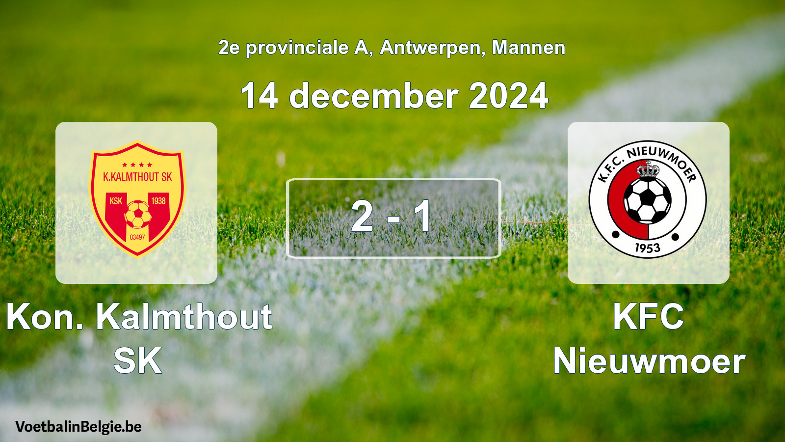 Gespeelde wedstrijd mannenvoetbal: Kon. Kalmthout SK - KFC Nieuwmoer 2 - 1 (14 december 2024)