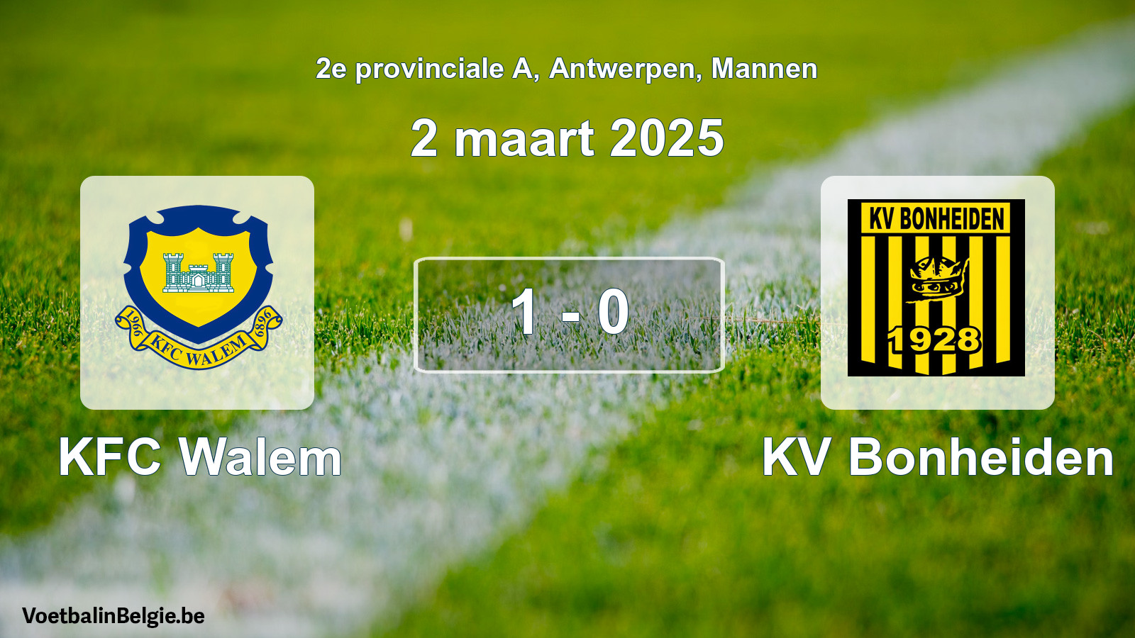 Gespeelde wedstrijd mannenvoetbal: KFC Walem - KV Bonheiden 1 - 0 (2 maart 2025)