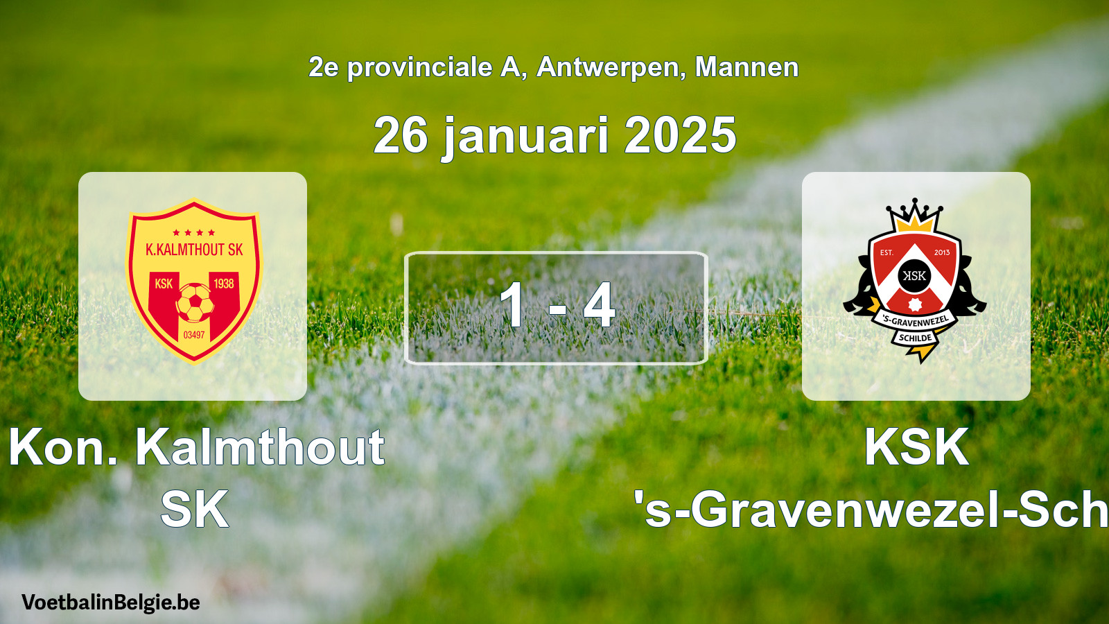 Gespeelde wedstrijd mannenvoetbal: Kon. Kalmthout SK - KSK 's-Gravenwezel-Schilde 1 - 4 (26 januari 2025)