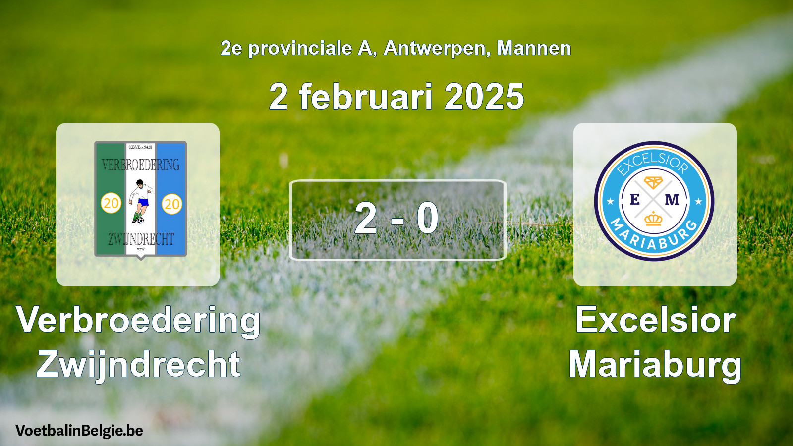 Gespeelde wedstrijd mannenvoetbal: Verbroedering Zwijndrecht - Excelsior Mariaburg 2 - 0 (2 februari 2025)