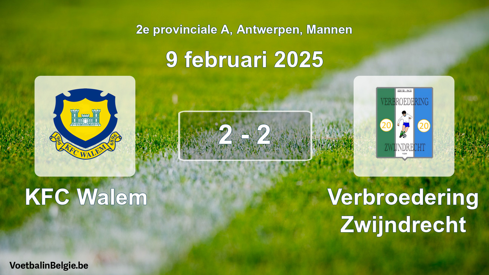 Gespeelde wedstrijd mannenvoetbal: KFC Walem - Verbroedering Zwijndrecht 2 - 2 (9 februari 2025)