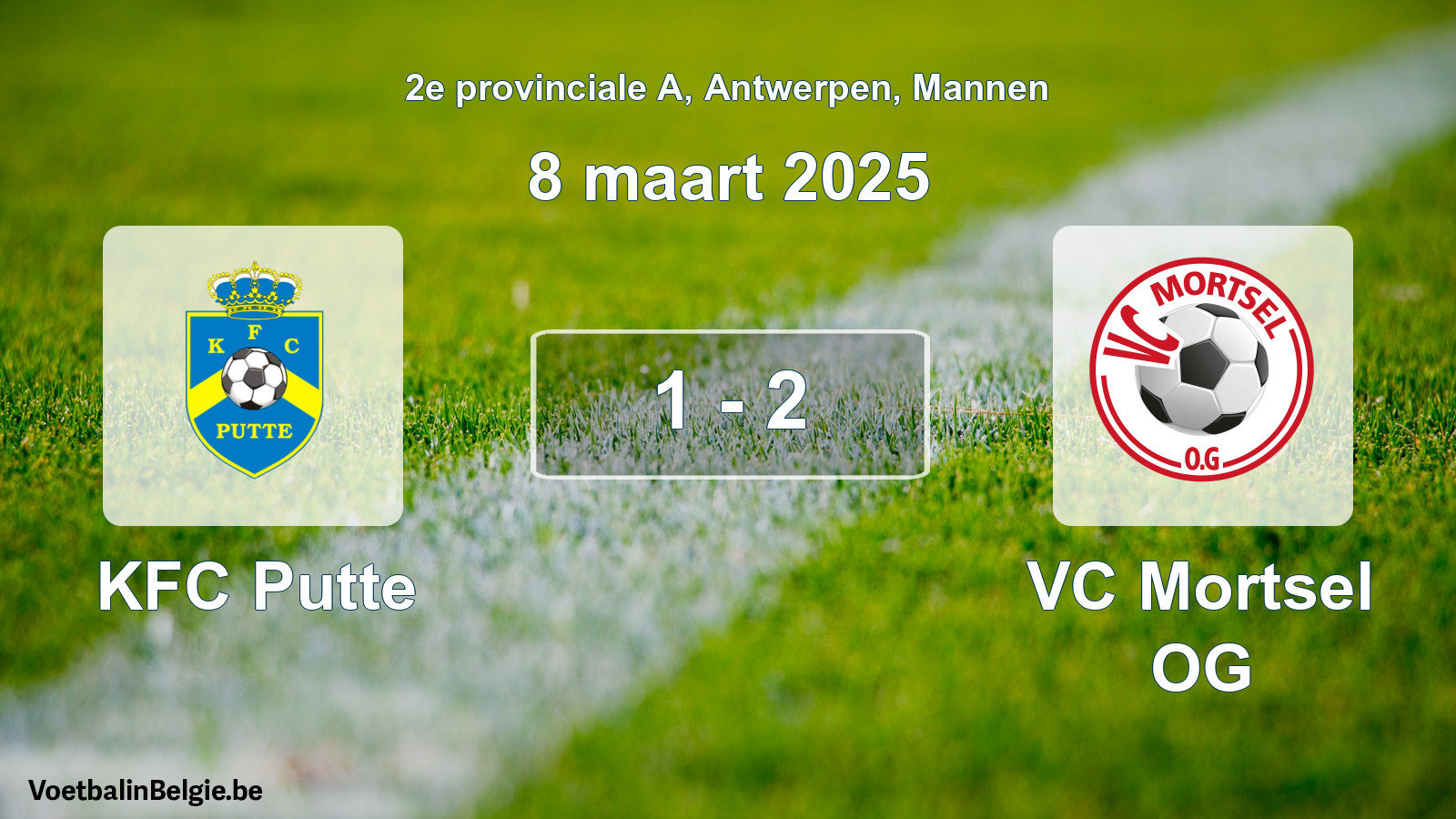 Gespeelde wedstrijd mannenvoetbal: KFC Putte - VC Mortsel OG 1 - 2 (8 maart 2025)