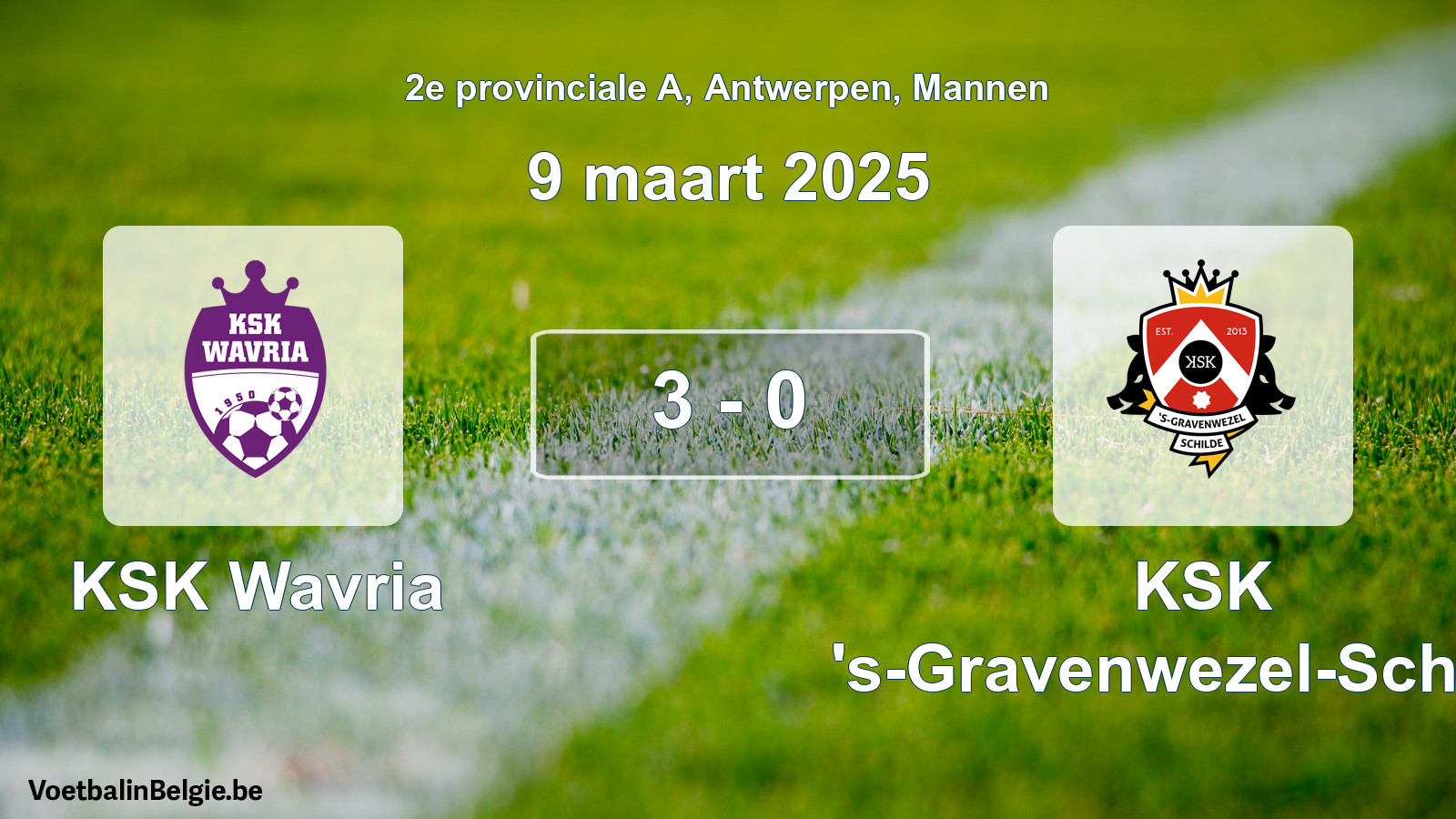 Gespeelde wedstrijd mannenvoetbal: KSK Wavria - KSK 's-Gravenwezel-Schilde 3 - 0 (9 maart 2025)