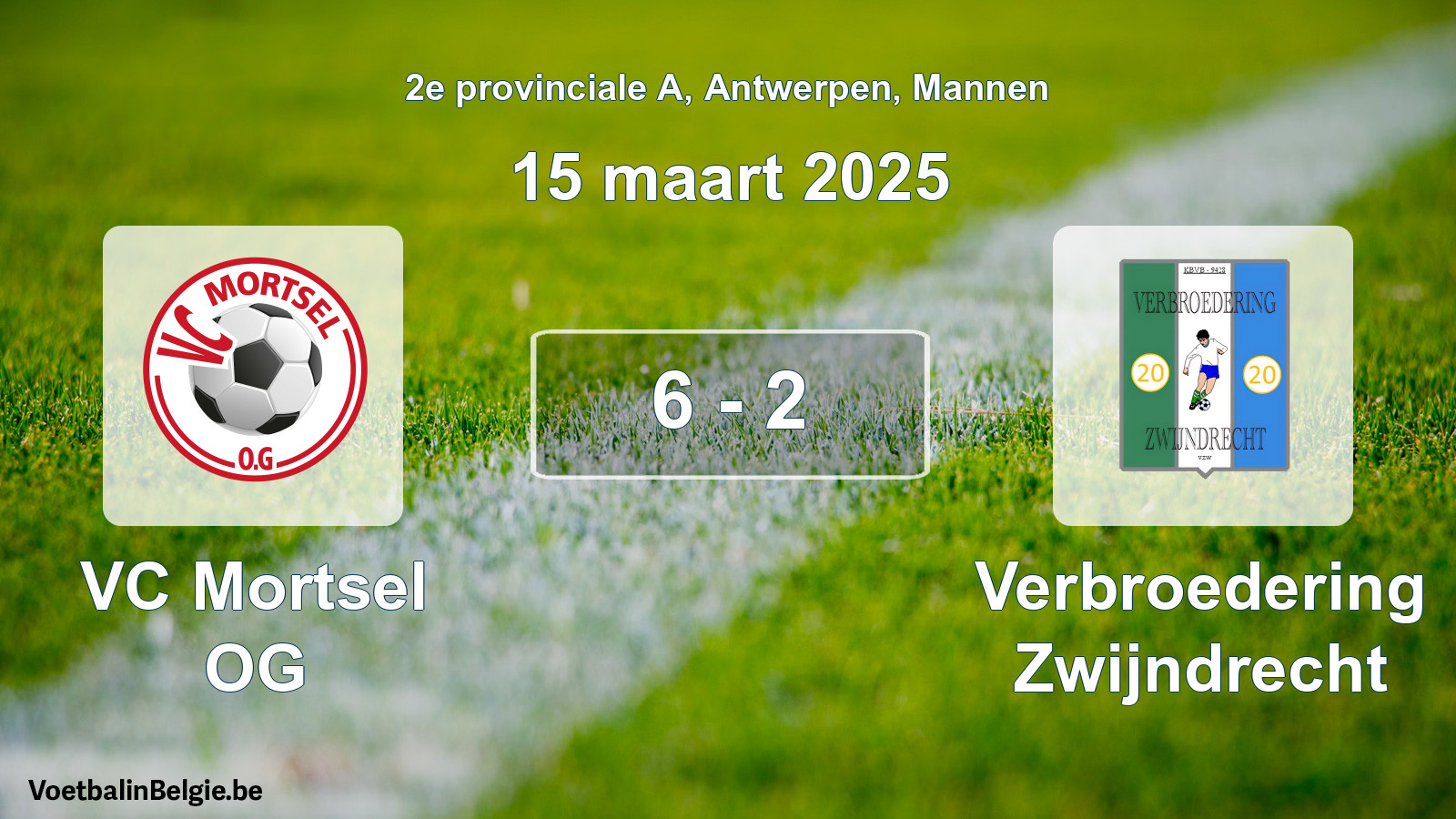 Gespeelde wedstrijd mannenvoetbal: VC Mortsel OG - Verbroedering Zwijndrecht 6 - 2 (15 maart 2025)