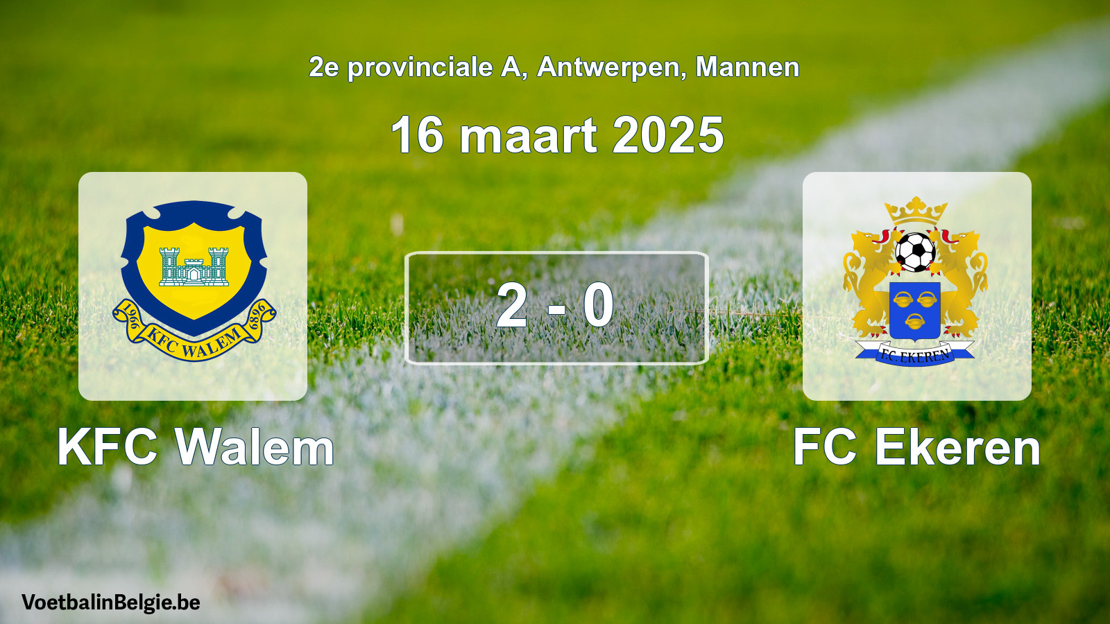 Gespeelde wedstrijd mannenvoetbal: KFC Walem - FC Ekeren 2 - 0 (16 maart 2025)