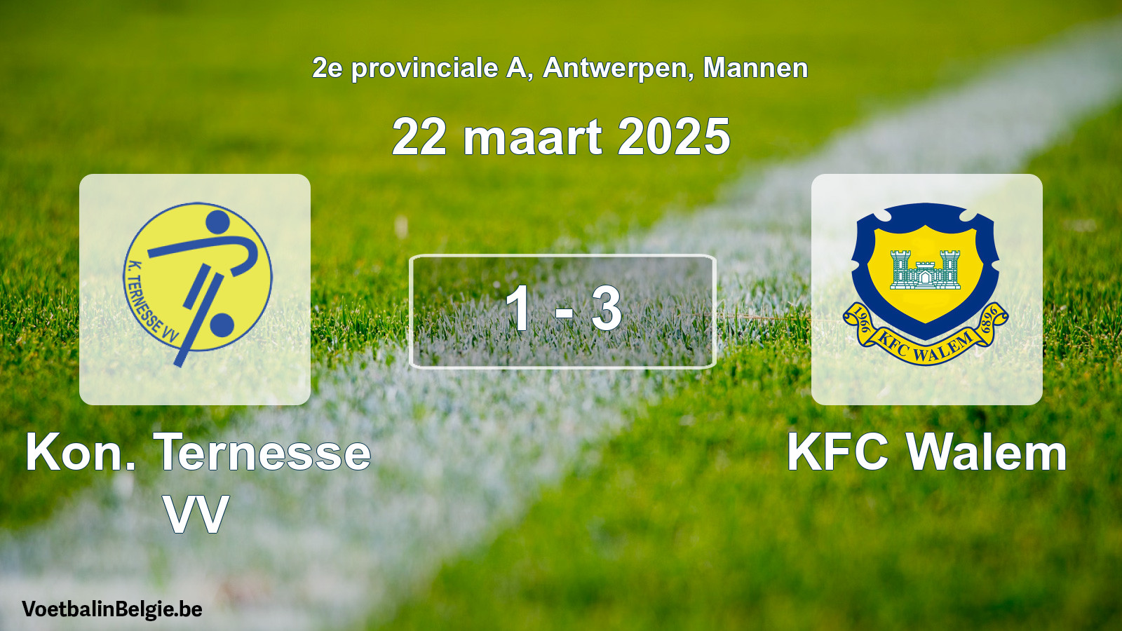 Gespeelde wedstrijd mannenvoetbal: Kon. Ternesse VV - KFC Walem 1 - 3 (22 maart 2025)