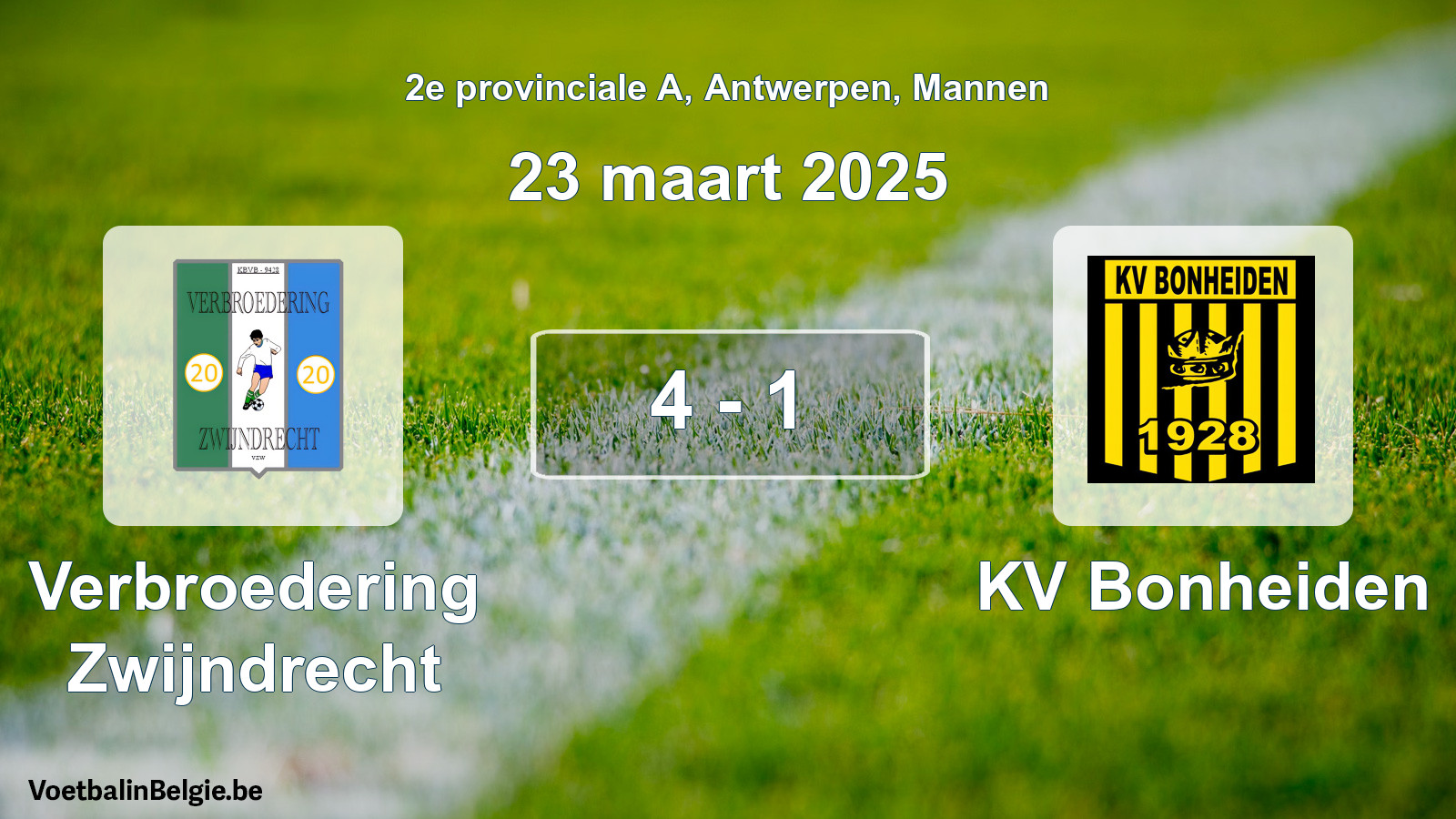 Gespeelde wedstrijd mannenvoetbal: Verbroedering Zwijndrecht - KV Bonheiden 4 - 1 (23 maart 2025)
