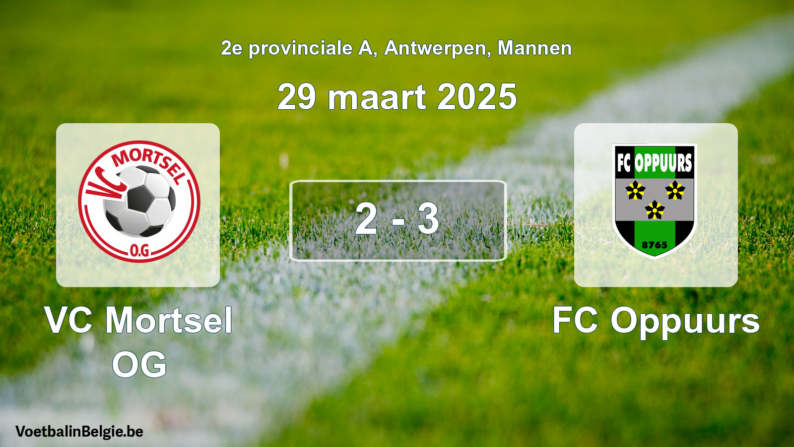Gespeelde wedstrijd mannenvoetbal: VC Mortsel OG - FC Oppuurs 2 - 3 (29 maart 2025)