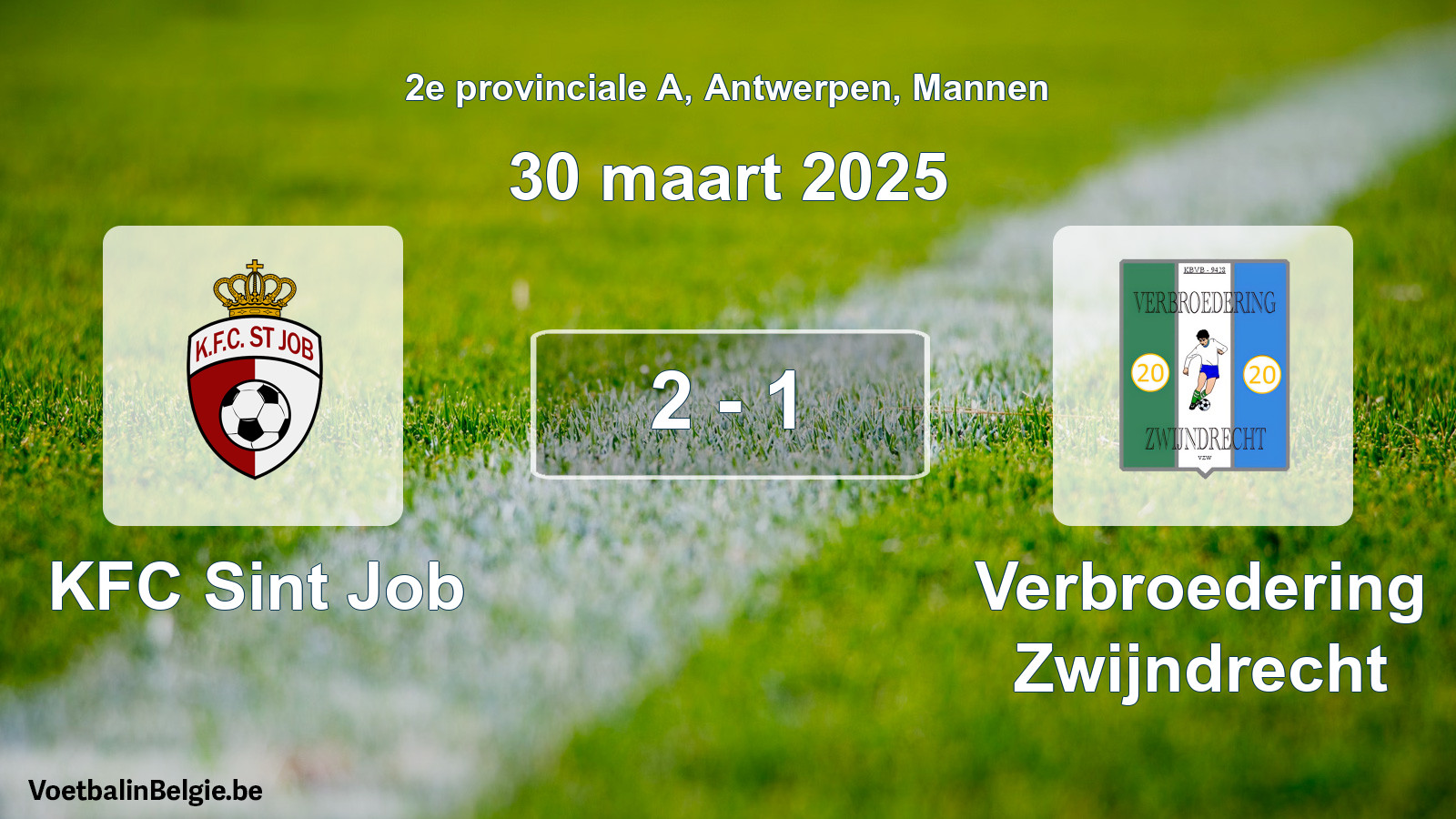 Gespeelde wedstrijd mannenvoetbal: KFC Sint Job - Verbroedering Zwijndrecht 2 - 1 (30 maart 2025)