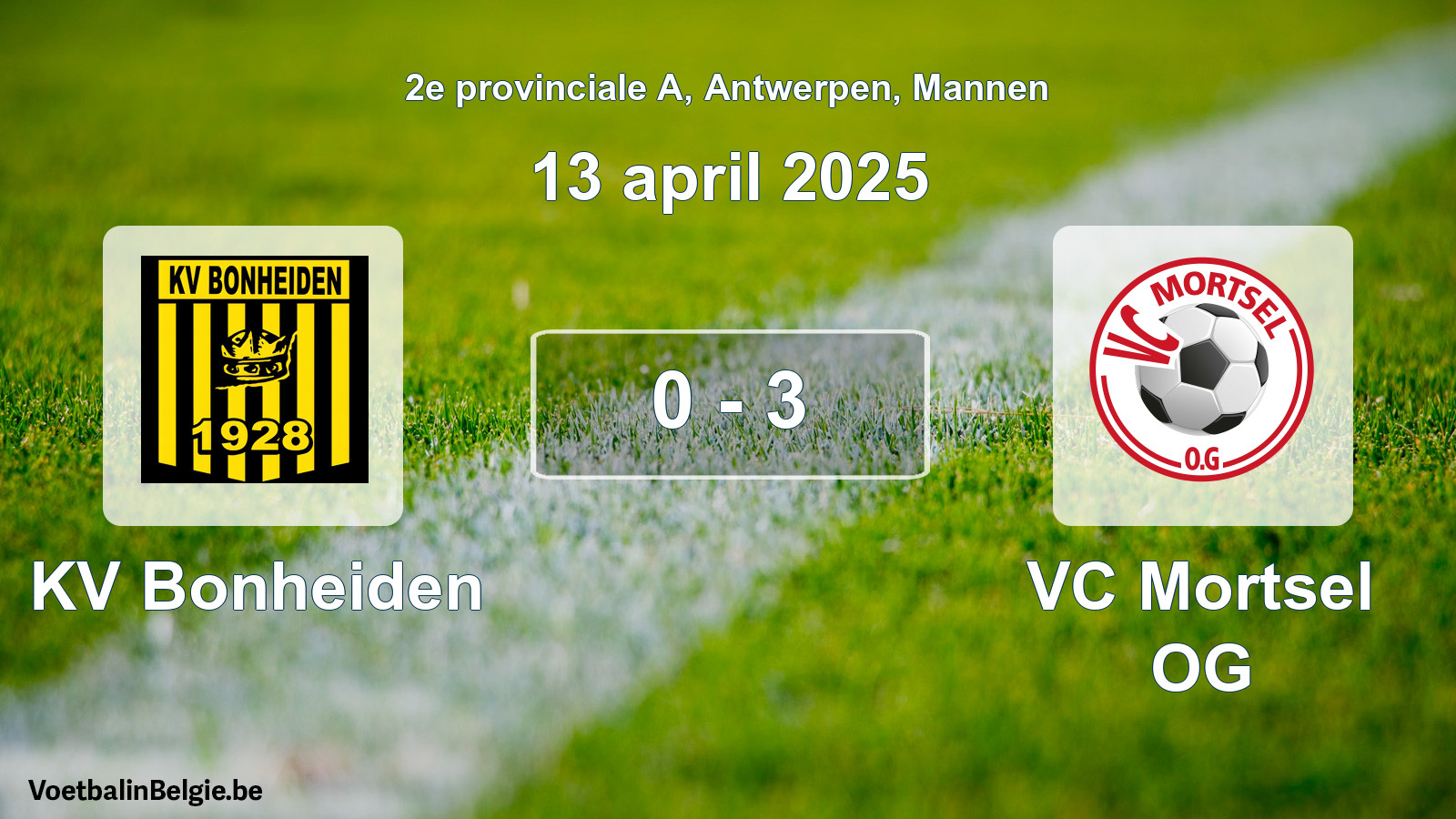Gespeelde wedstrijd mannenvoetbal: KV Bonheiden - VC Mortsel OG 0 - 3 (13 april 2025)