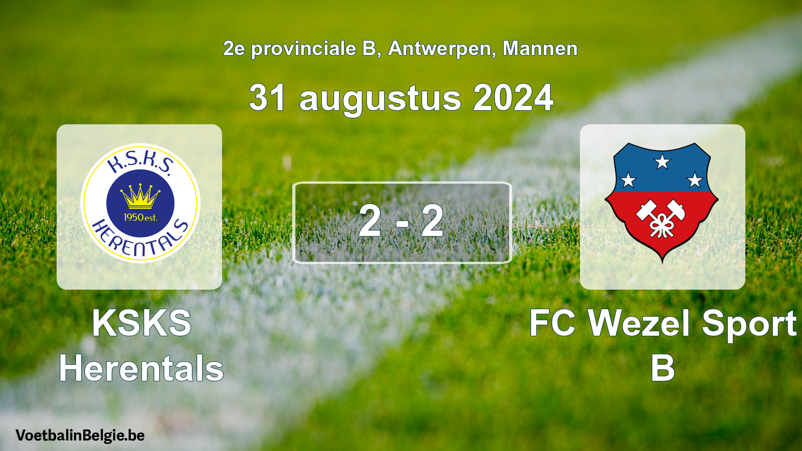 Gespeelde wedstrijd mannenvoetbal: KSKS Herentals - FC Wezel Sport B 2 - 2 (31 augustus 2024)