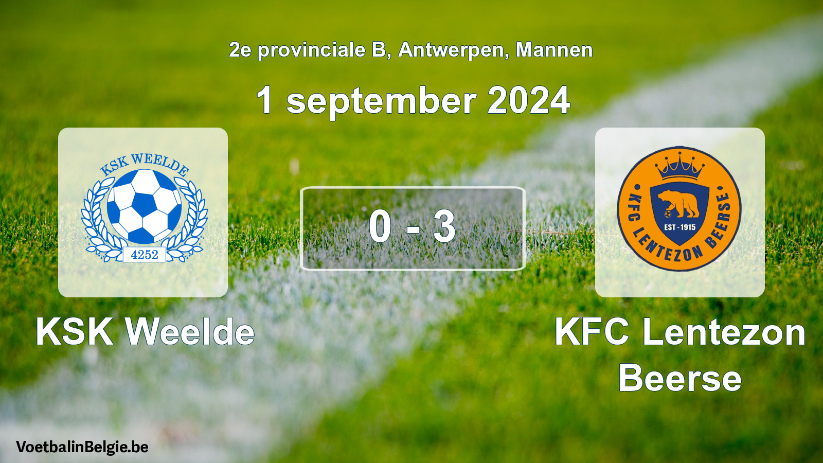 Gespeelde wedstrijd mannenvoetbal: KSK Weelde - KFC Lentezon Beerse 0 - 3 (1 september 2024)