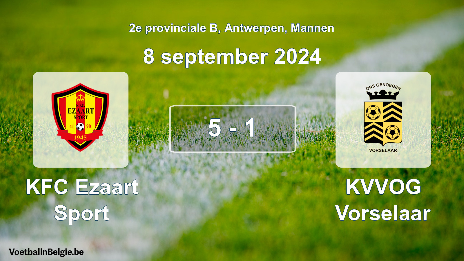Gespeelde wedstrijd mannenvoetbal: KFC Ezaart Sport - KVVOG Vorselaar 5 - 1 (8 september 2024)