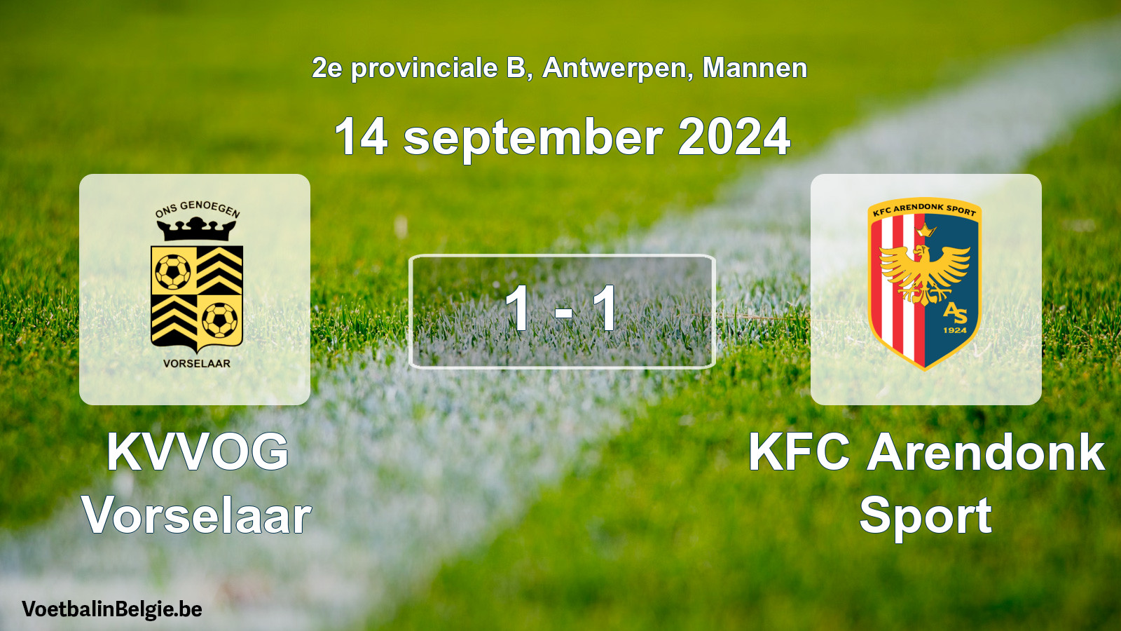 Gespeelde wedstrijd mannenvoetbal: KVVOG Vorselaar - KFC Arendonk Sport 1 - 1 (14 september 2024)