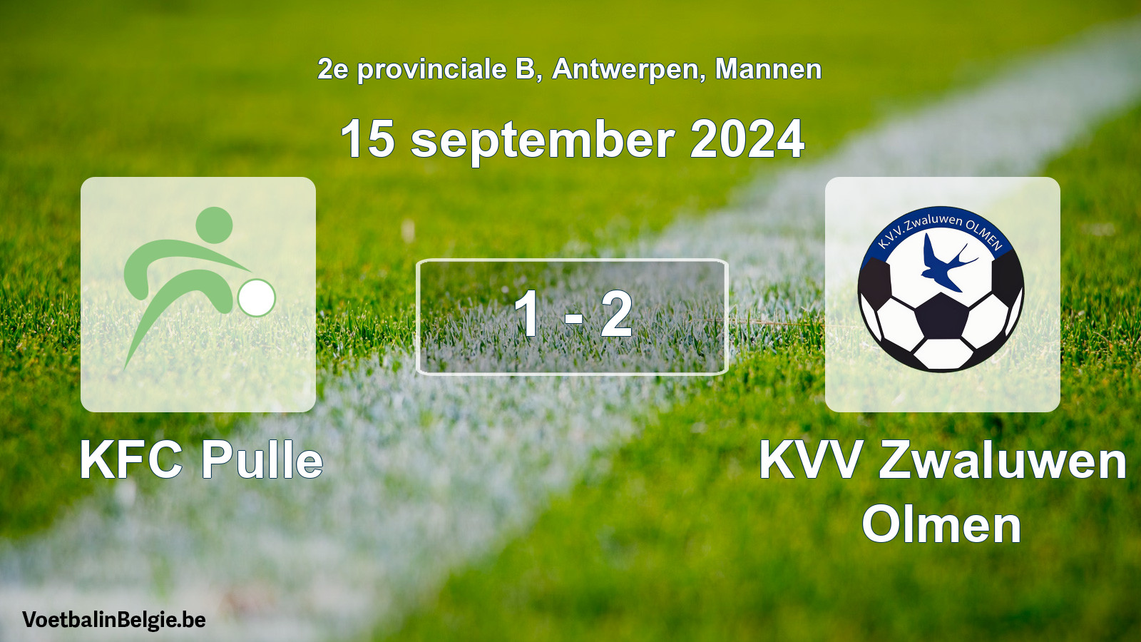 Gespeelde wedstrijd mannenvoetbal: KFC Pulle - KVV Zwaluwen Olmen 1 - 2 (15 september 2024)