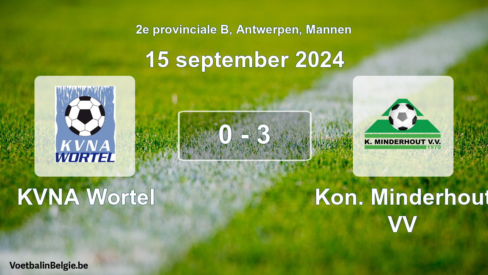 Gespeelde wedstrijd mannenvoetbal: KVNA Wortel - Kon. Minderhout VV 0 - 3 (15 september 2024)