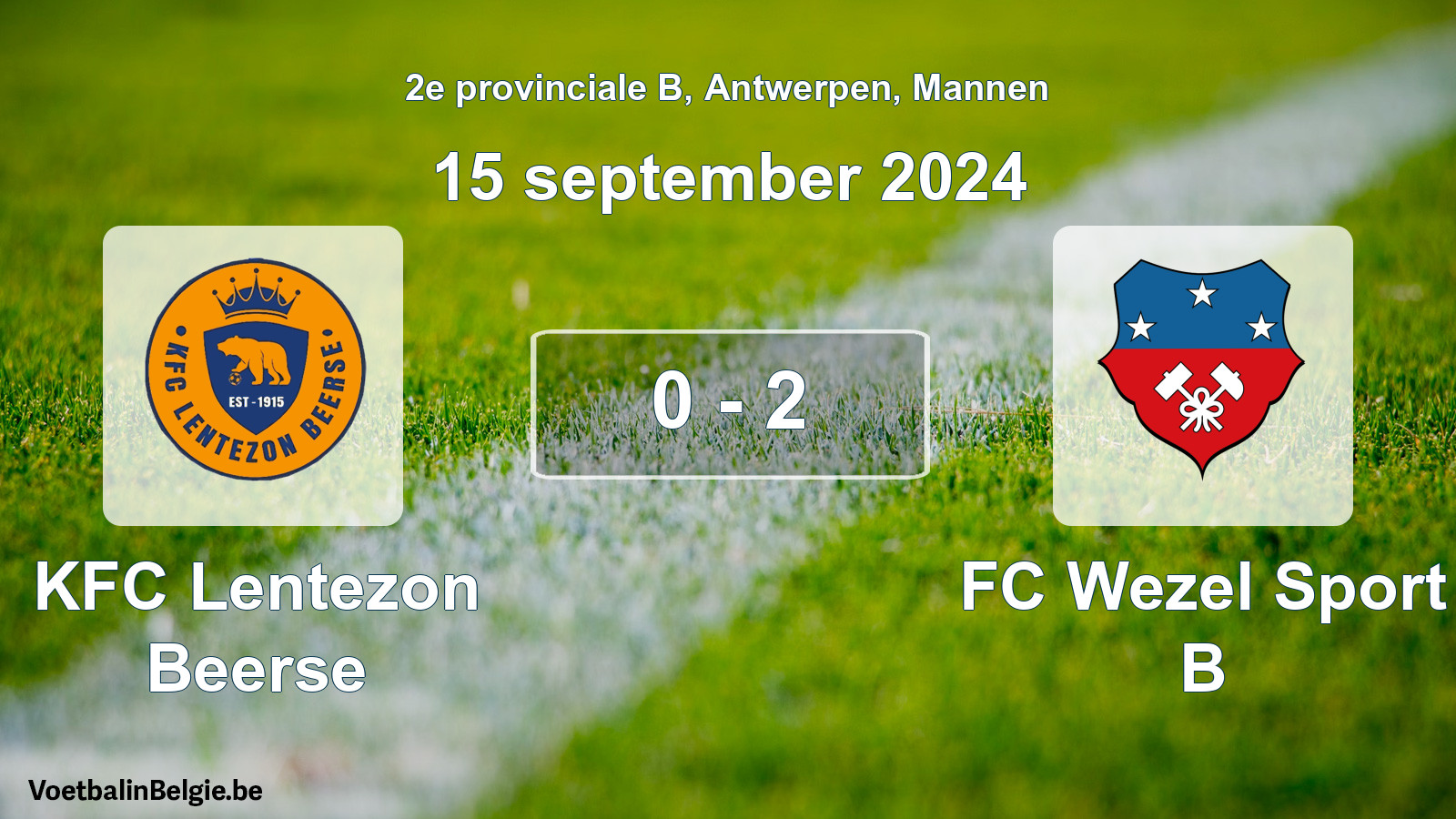 Gespeelde wedstrijd mannenvoetbal: KFC Lentezon Beerse - FC Wezel Sport B 0 - 2 (15 september 2024)