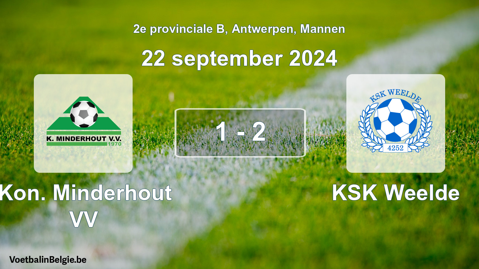 Gespeelde wedstrijd mannenvoetbal: Kon. Minderhout VV - KSK Weelde 1 - 2 (22 september 2024)