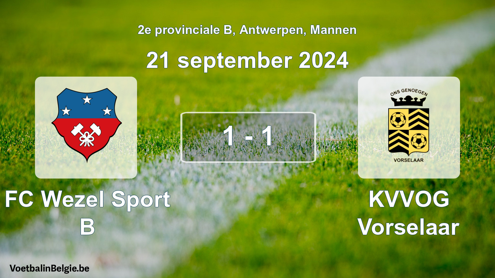 Gespeelde wedstrijd mannenvoetbal: FC Wezel Sport B - KVVOG Vorselaar 1 - 1 (21 september 2024)