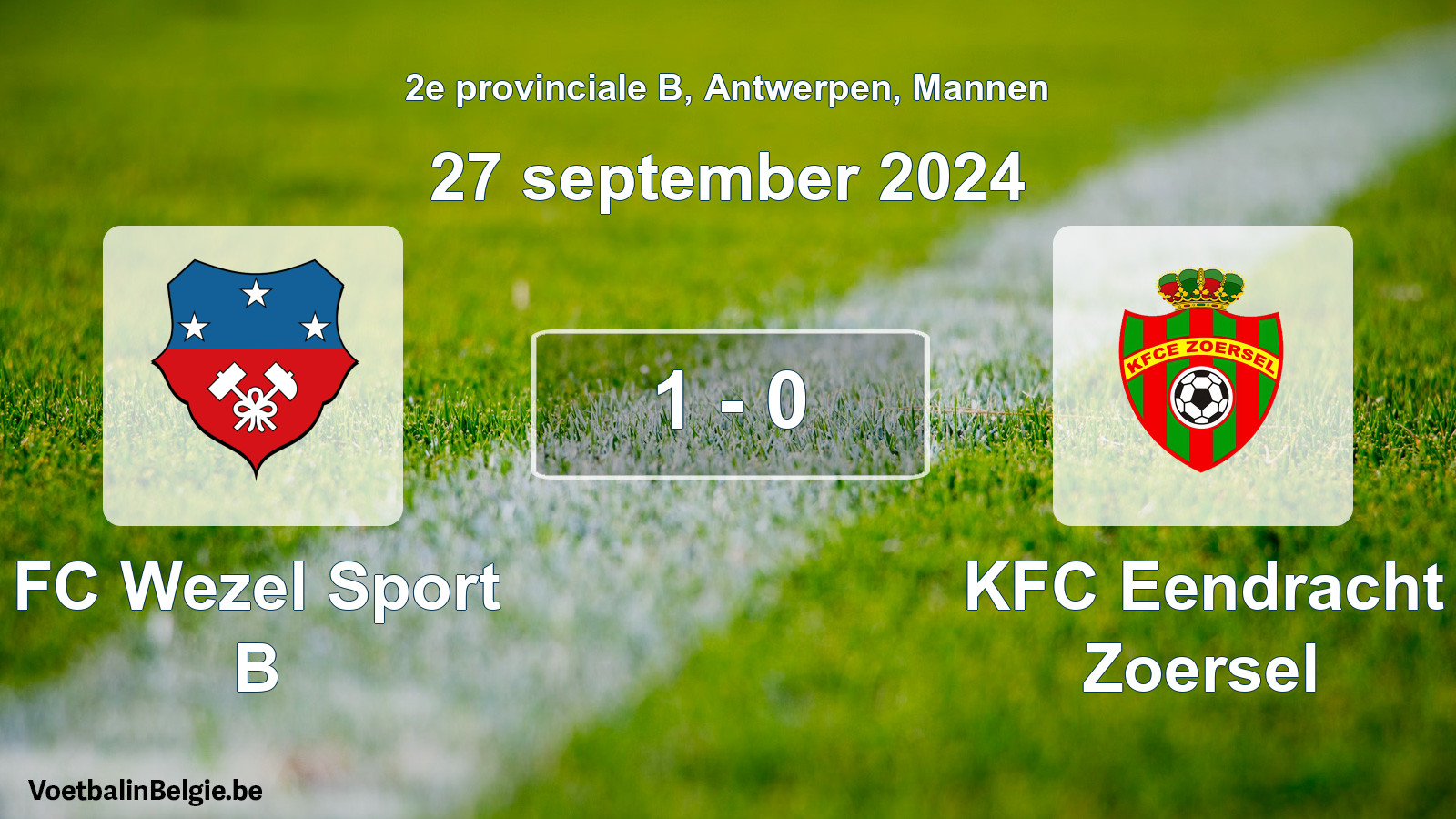 Gespeelde wedstrijd mannenvoetbal: FC Wezel Sport B - KFC Eendracht Zoersel 1 - 0 (27 september 2024)