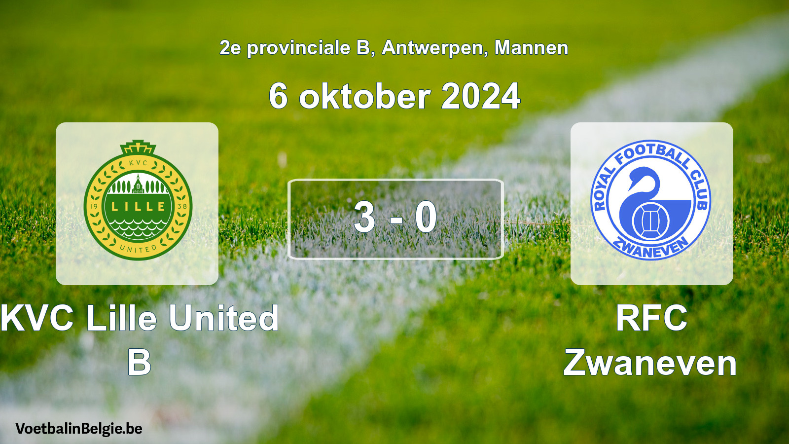 Gespeelde wedstrijd mannenvoetbal: KVC Lille United B - RFC Zwaneven 3 - 0 (6 oktober 2024)