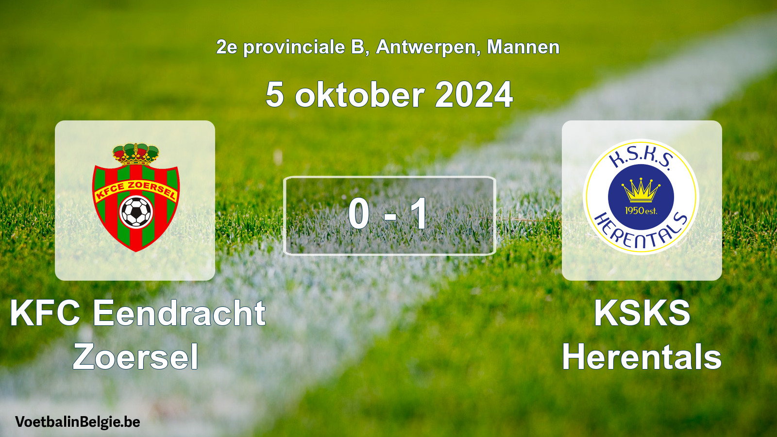 Gespeelde wedstrijd mannenvoetbal: KFC Eendracht Zoersel - KSKS Herentals 0 - 1 (5 oktober 2024)