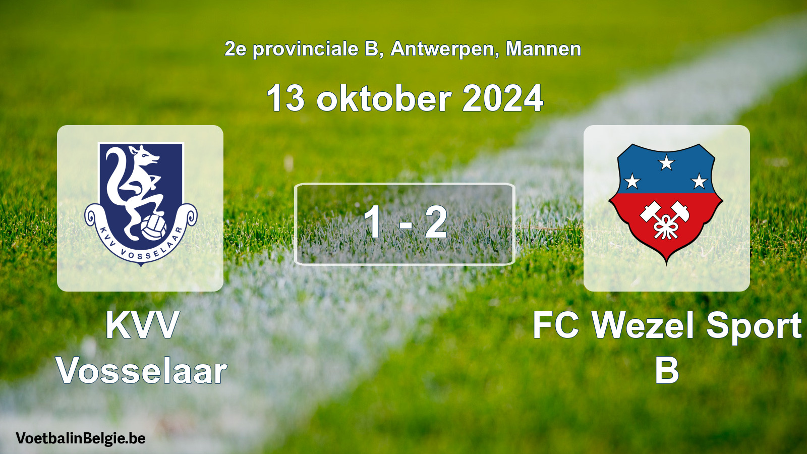 Gespeelde wedstrijd mannenvoetbal: KVV Vosselaar - FC Wezel Sport B 1 - 2 (13 oktober 2024)