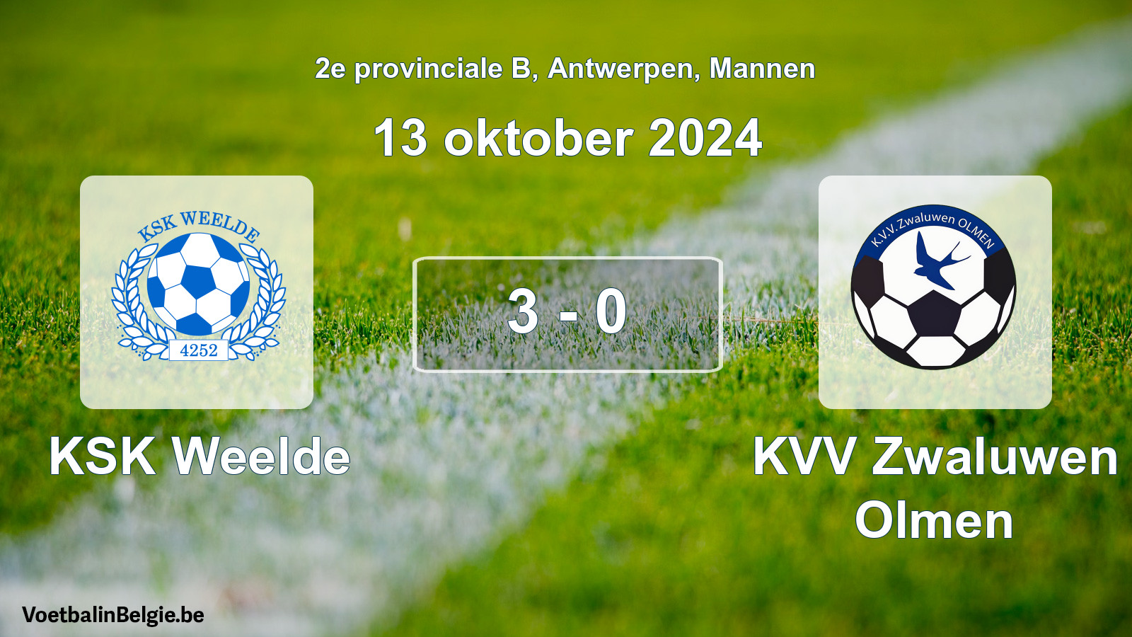 Gespeelde wedstrijd mannenvoetbal: KSK Weelde - KVV Zwaluwen Olmen 3 - 0 (13 oktober 2024)