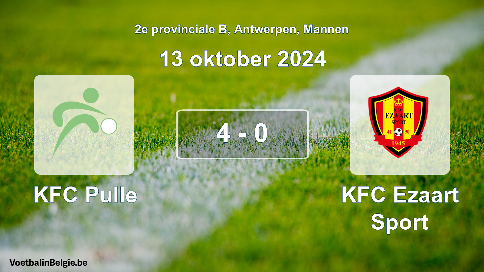 Gespeelde wedstrijd mannenvoetbal: KFC Pulle - KFC Ezaart Sport 4 - 0 (13 oktober 2024)