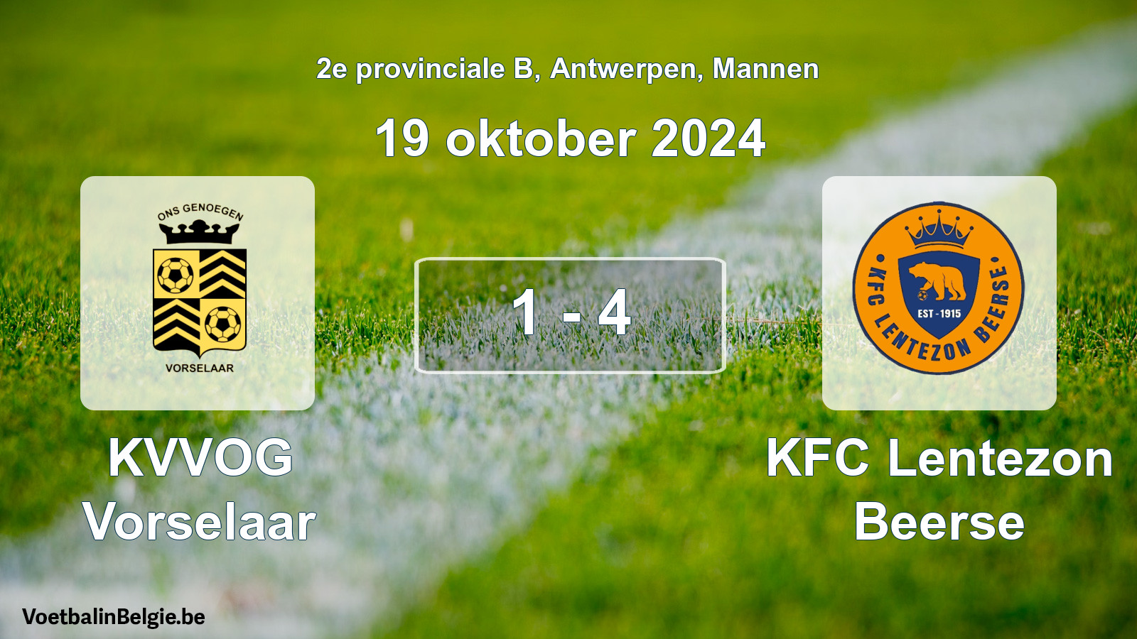 Gespeelde wedstrijd mannenvoetbal: KVVOG Vorselaar - KFC Lentezon Beerse 1 - 4 (19 oktober 2024)