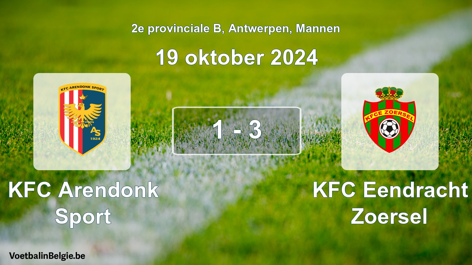 Gespeelde wedstrijd mannenvoetbal: KFC Arendonk Sport - KFC Eendracht Zoersel 1 - 3 (19 oktober 2024)