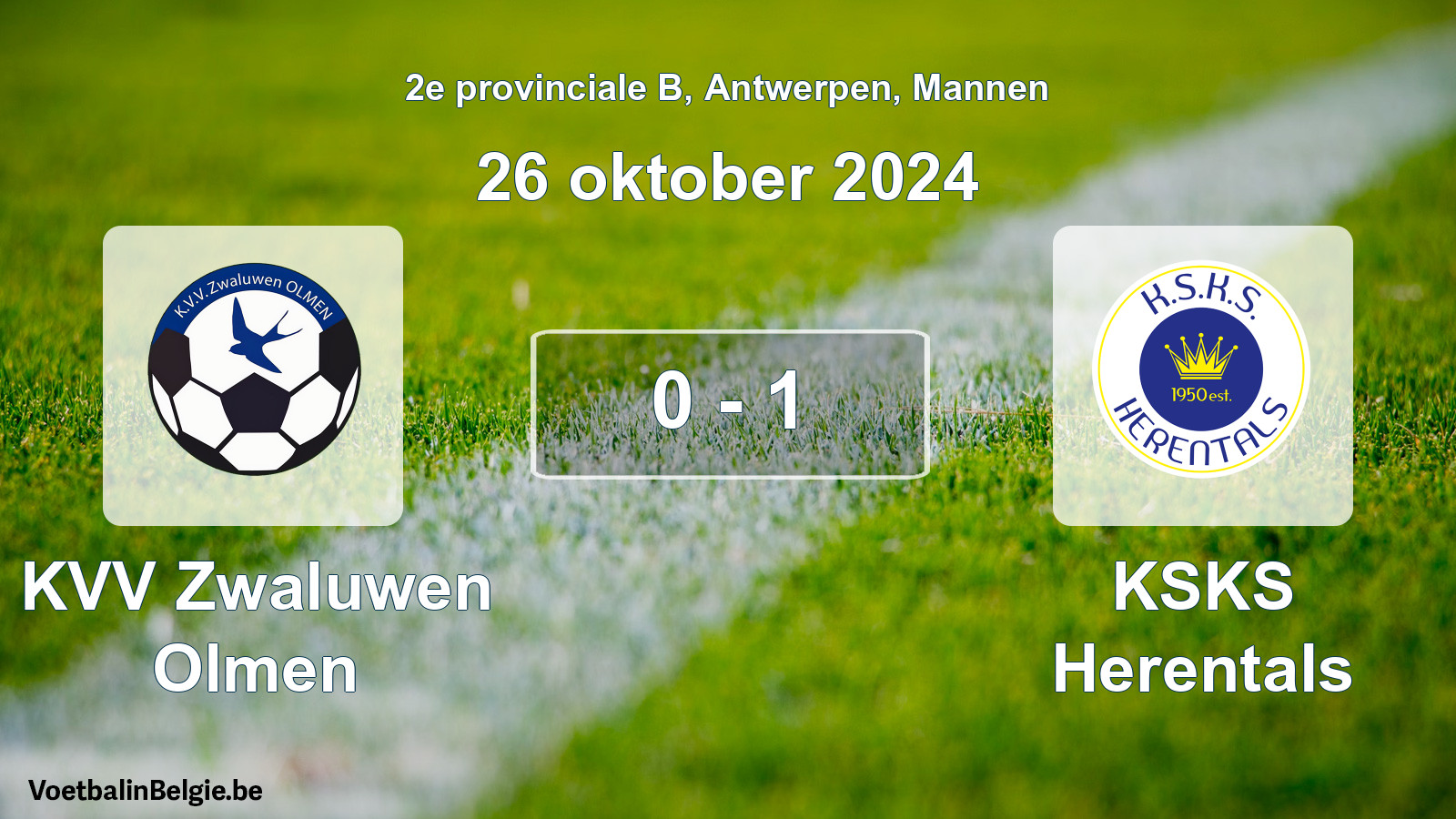 Gespeelde wedstrijd mannenvoetbal: KVV Zwaluwen Olmen - KSKS Herentals 0 - 1 (26 oktober 2024)