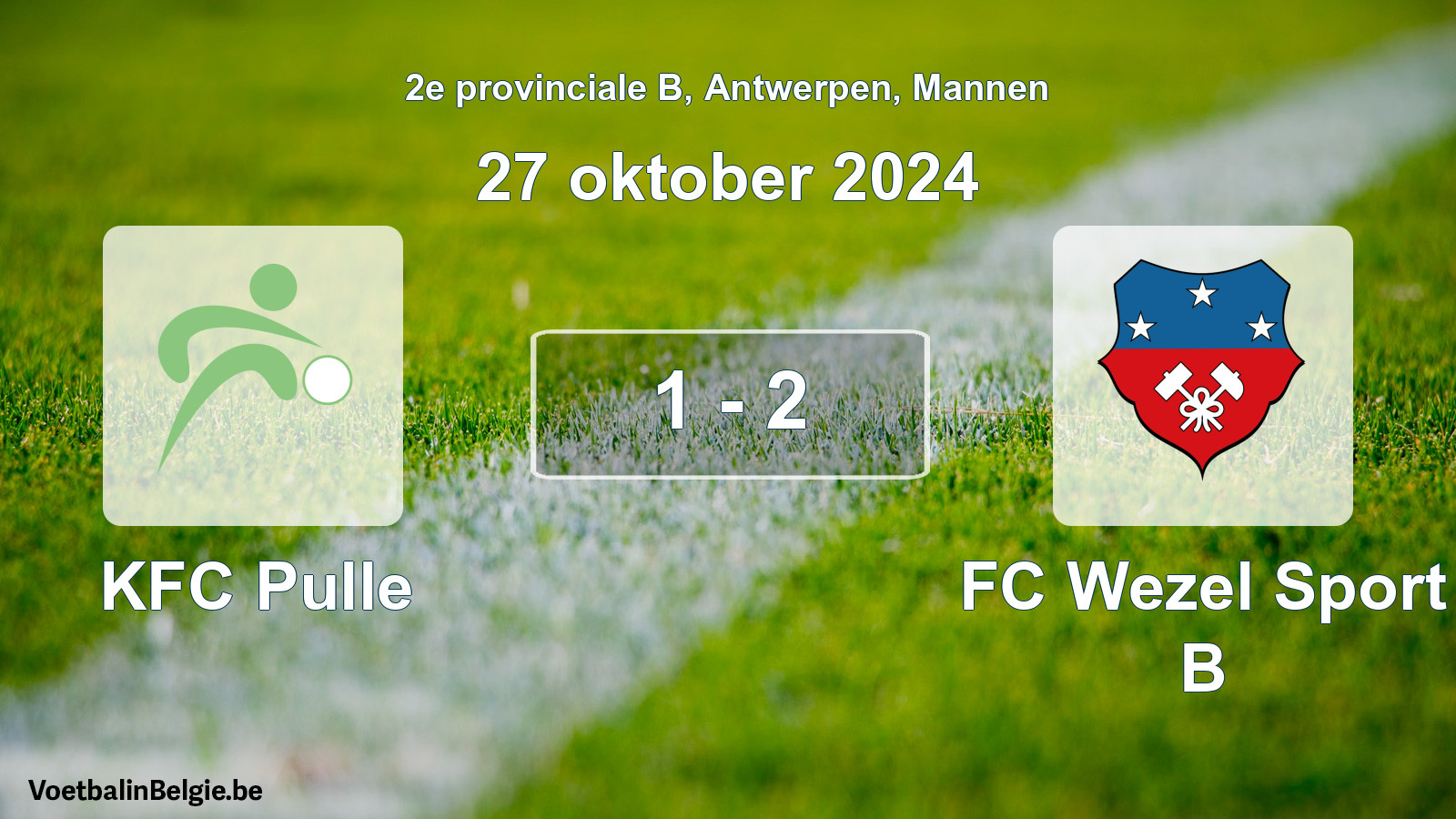 Gespeelde wedstrijd mannenvoetbal: KFC Pulle - FC Wezel Sport B 1 - 2 (27 oktober 2024)