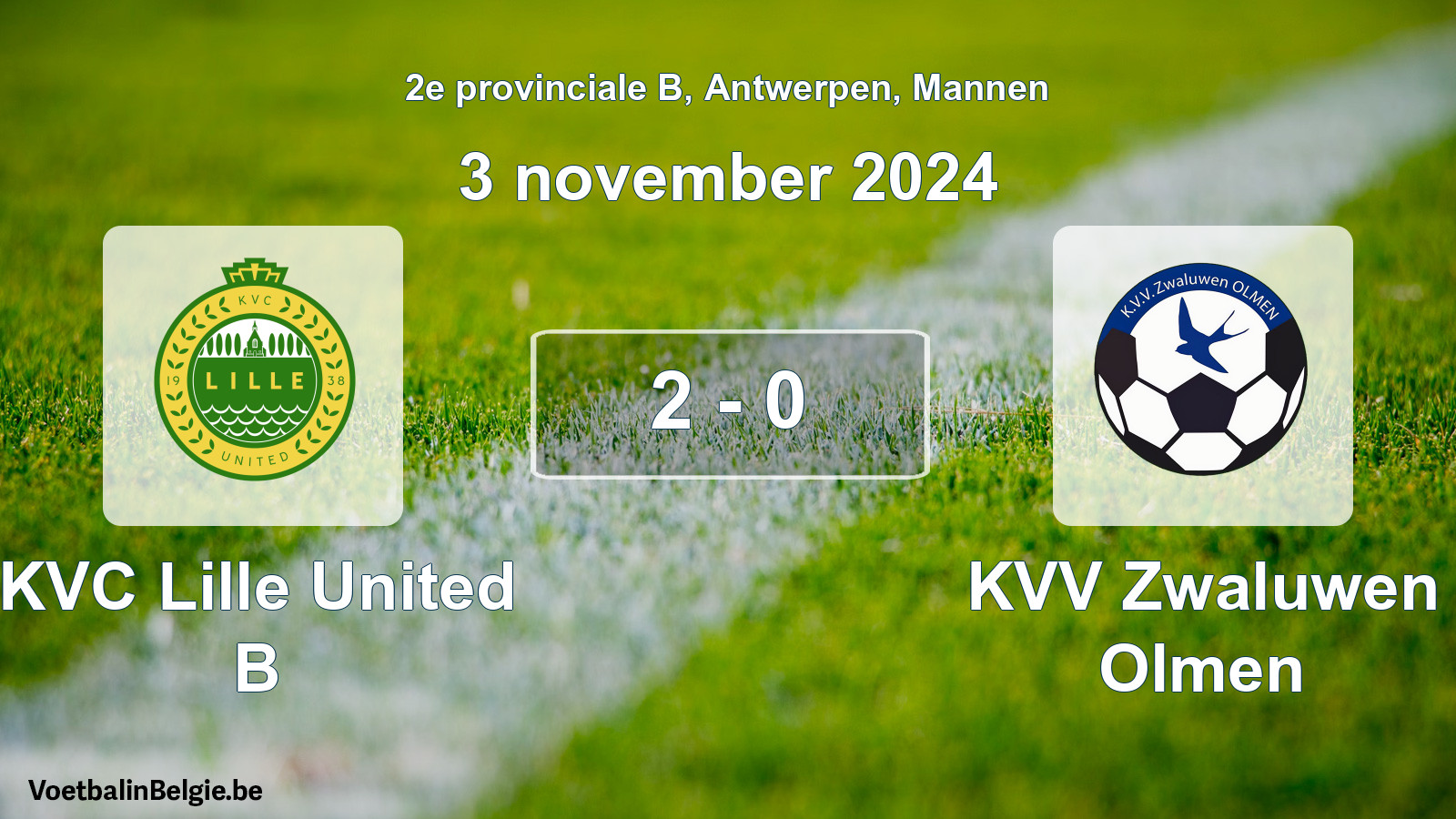 Gespeelde wedstrijd mannenvoetbal: KVC Lille United B - KVV Zwaluwen Olmen 2 - 0 (3 november 2024)