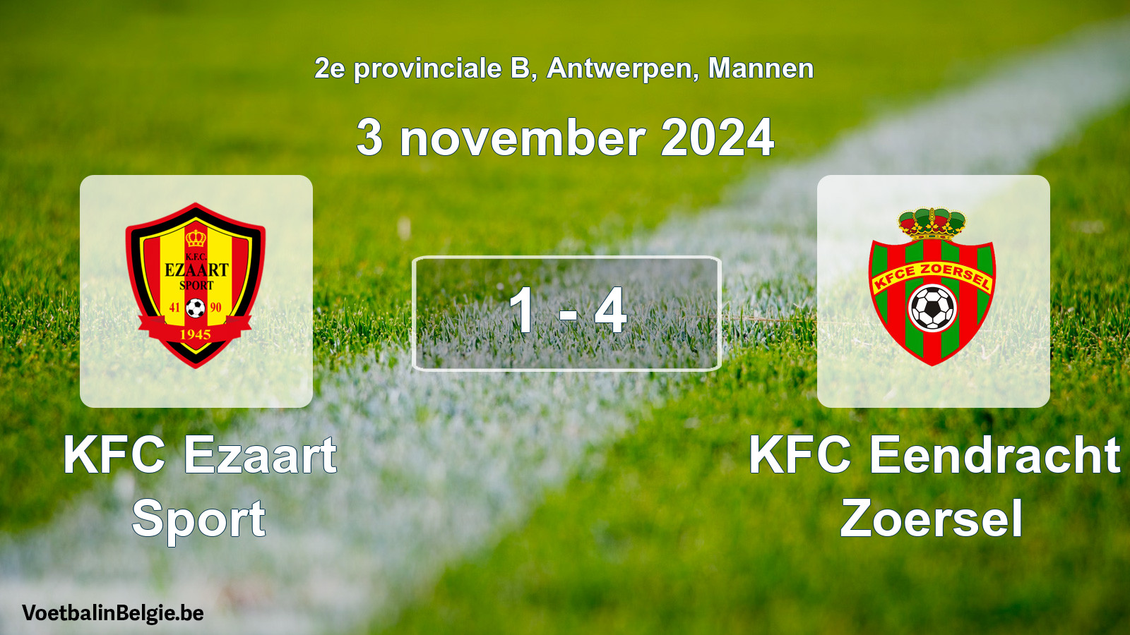 Gespeelde wedstrijd mannenvoetbal: KFC Ezaart Sport - KFC Eendracht Zoersel 1 - 4 (3 november 2024)