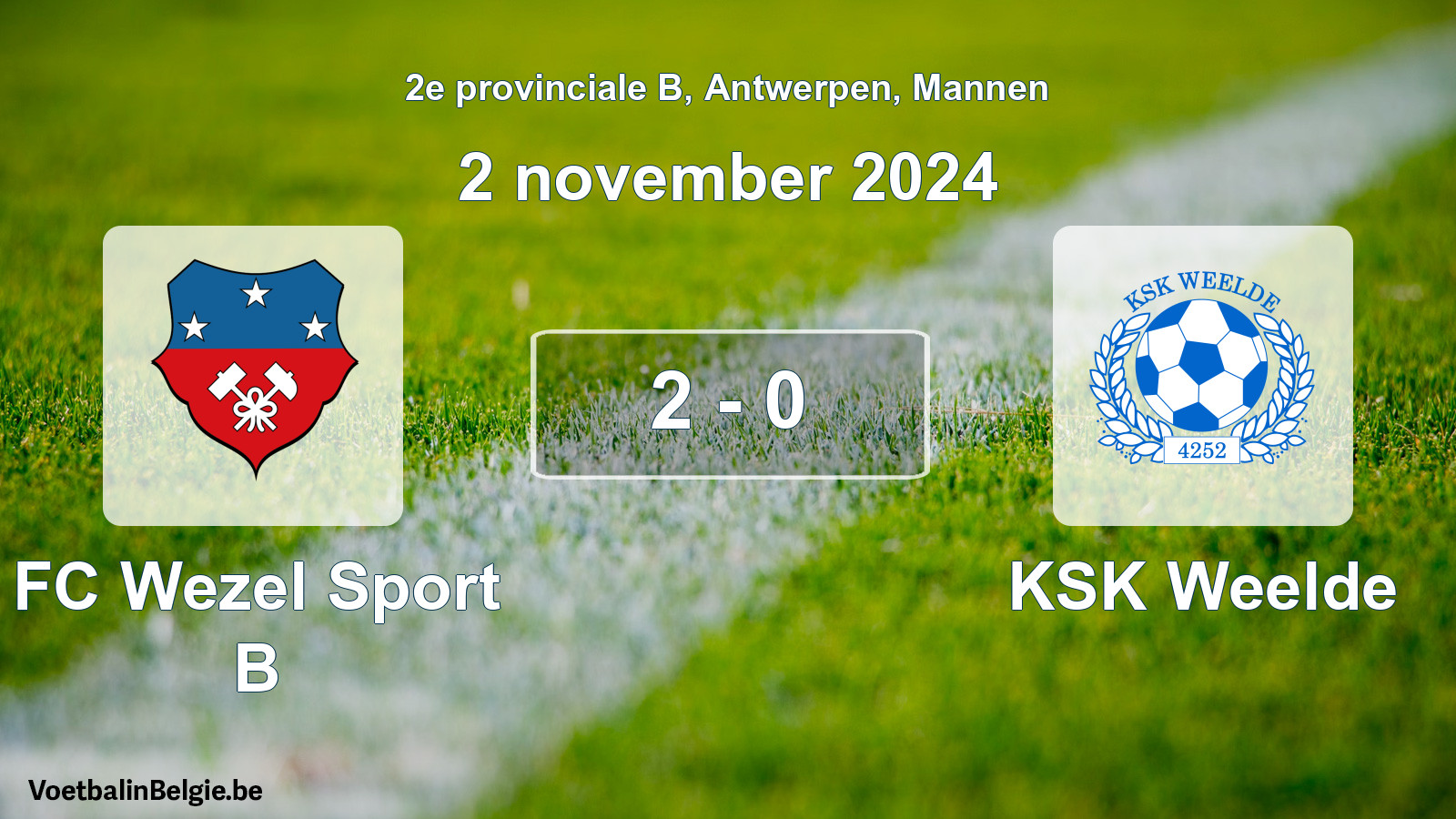 Gespeelde wedstrijd mannenvoetbal: FC Wezel Sport B - KSK Weelde 2 - 0 (2 november 2024)