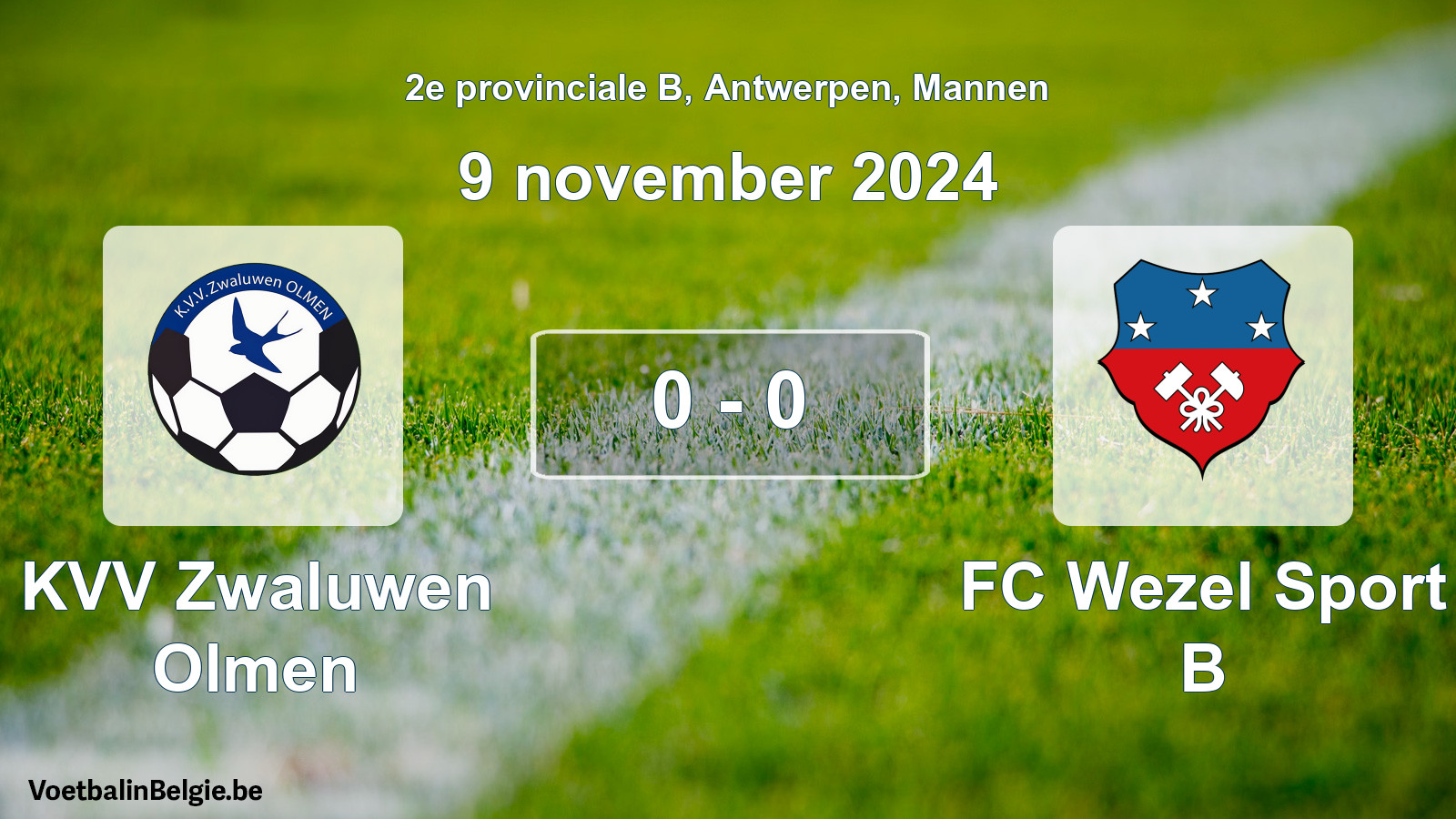Gespeelde wedstrijd mannenvoetbal: KVV Zwaluwen Olmen - FC Wezel Sport B 0 - 0 (9 november 2024)
